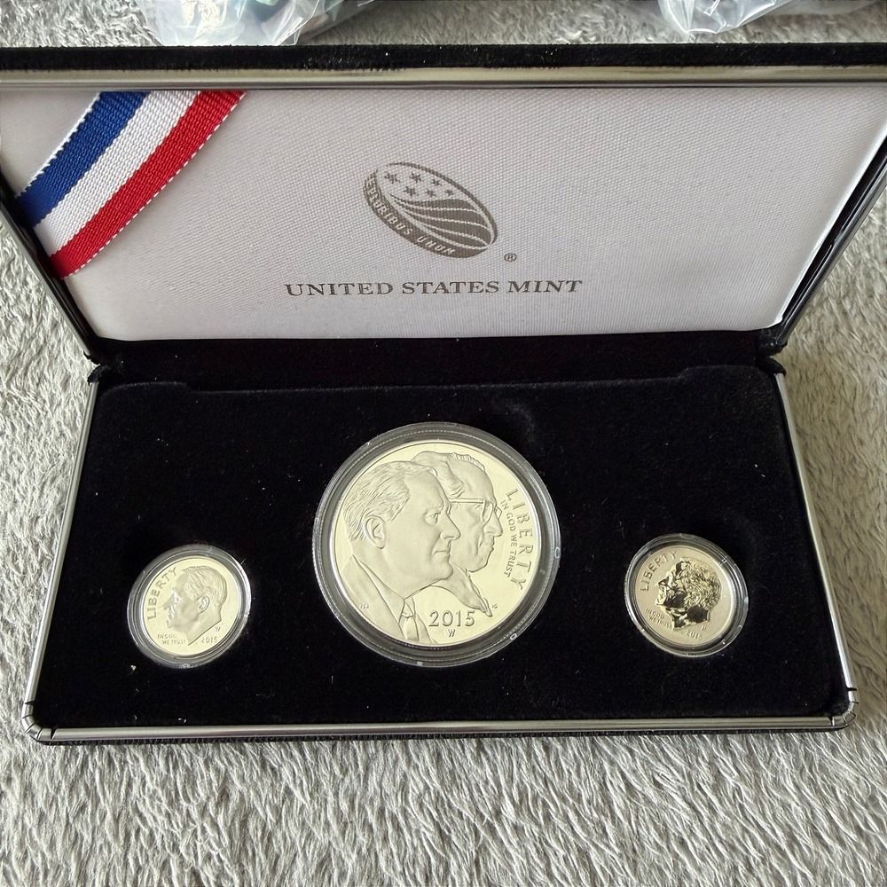 US Mint 2015 March of Dimes Special Silver Set Proof & Reverse Proof 3-Coin Box
